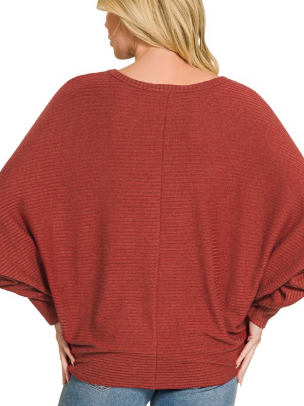 Women's Dolman Sleeve Ribbed Top - Rust - Picture 3 of 4